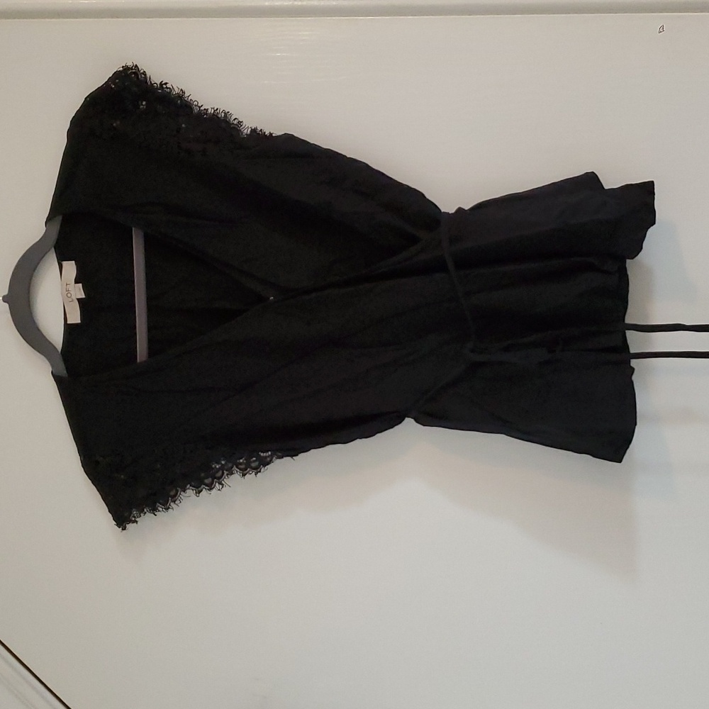 Loft Medium Black Lacey Wrap Peplum Top